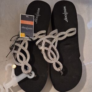 west loop Black Sandals with Silver Rhinestone Braided Straps